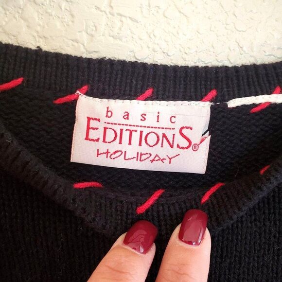 Vintage Basic Editions Womens Sweater Black XL Christmas Plus Size  Embroidered - Picture 3 of 9